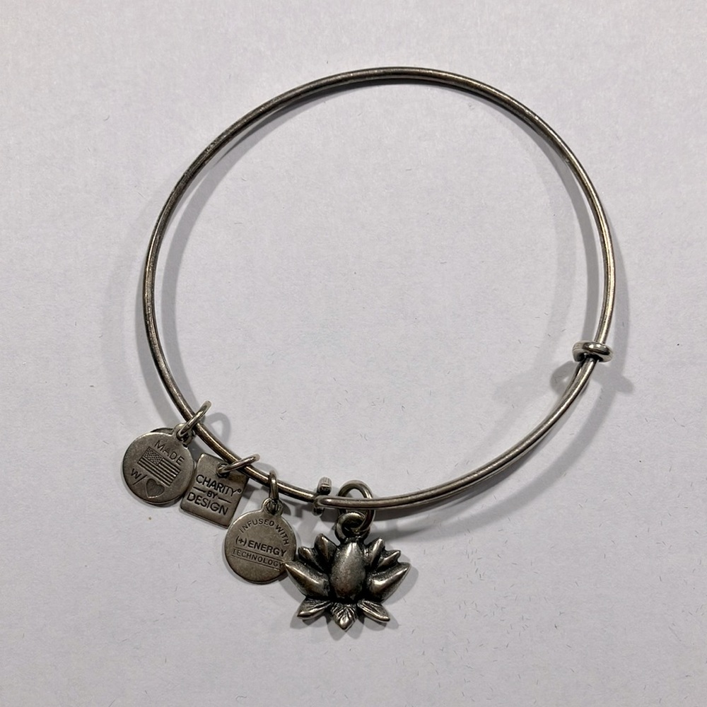 Silver Alex and Ani Lotus Flower Charm Bracelet